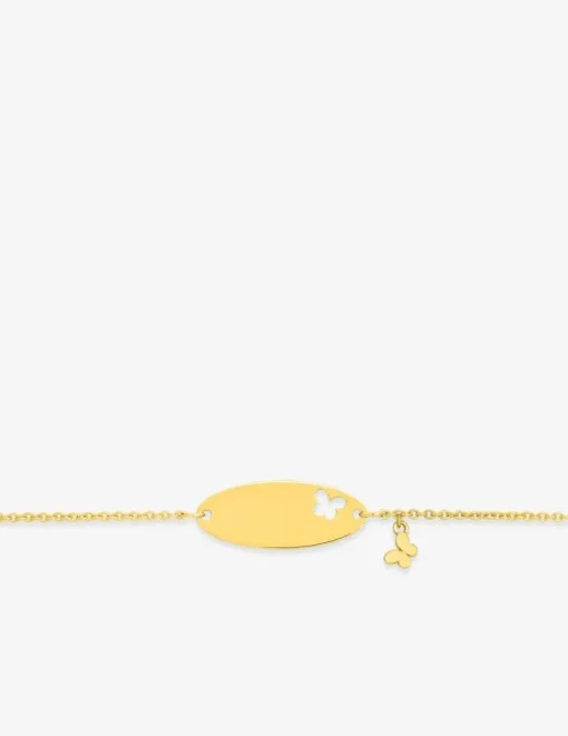 Gourmette bébé or jaune 750 ‰ maille forçat plaque fantaisie papillon SO OR