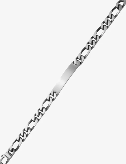Gourmette maille alternée 1+2 et plaque rectangle 8 mm argent 925‰ vieilli SO OR