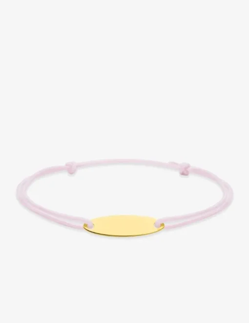 Identité cordon rose motif plaque en or jaune 375 ‰ SO OR