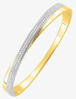 Jonc fantaisie ouvrant plaqué or, oxyde de zirconium et rhodium SO OR