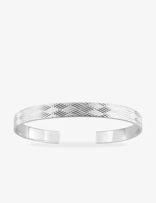 Jonc ouvert argent 925 ‰ rhodié avec un motif géométrique SO OR