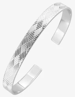Jonc ouvert argent 925 ‰ rhodié avec un motif géométrique SO OR