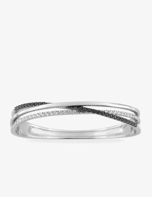 Jonc ouvrant argent 925 ‰ rhodié et oxyde de zirconium blanc et noir SO OR