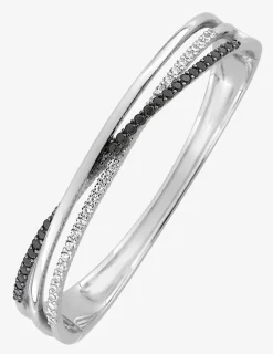 Jonc ouvrant argent 925 ‰ rhodié et oxyde de zirconium blanc et noir SO OR
