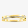 Jonc ouvrant plaqué or, oxyde de zirconium et rhodium largeur 10 mm SO OR