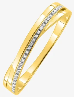 Jonc ouvrant plaqué or, oxyde de zirconium et rhodium largeur 10 mm SO OR