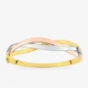 Jonc ouvrant vagues tricolores plaqué or, plaqué or rose et rhodium SO OR