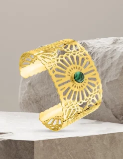 Manchette acier doré et malachite SO OR