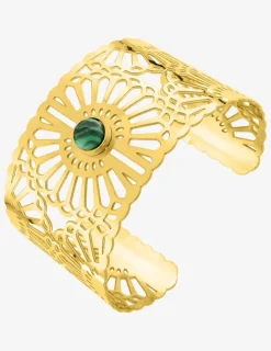 Manchette acier doré et malachite SO OR