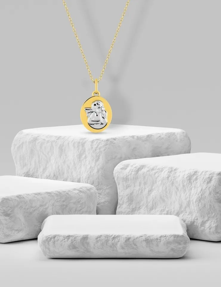 Médaille ange bicolore en or 375 ‰ SO OR