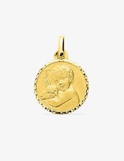 Médaille ange liseré diamanté or jaune 750‰ SO OR