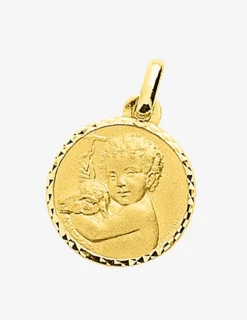 Médaille ange liseré diamanté or jaune 750‰ SO OR