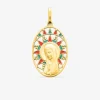 Médaille ovale Vierge or jaune 750‰ et vitrail rouge et vert SO OR
