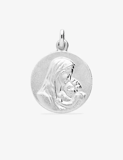 Médaille ronde Vierge à l'enfant argent 925‰ rhodié SO OR