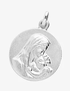 Médaille ronde Vierge à l'enfant argent 925‰ rhodié SO OR