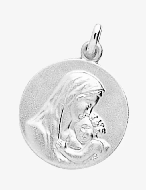 Médaille ronde Vierge à l'enfant argent 925‰ rhodié SO OR