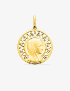Médaille ronde Vierge sur vitrail or jaune 750‰ SO OR