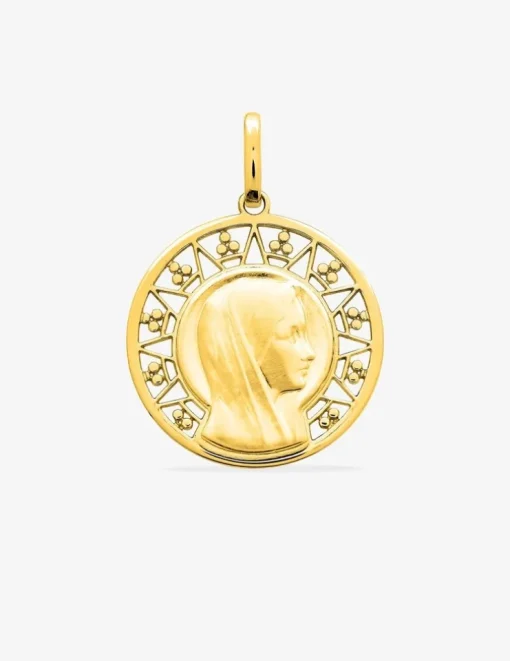 Médaille ronde Vierge sur vitrail or jaune 750‰ SO OR