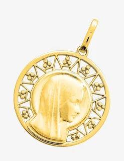 Médaille ronde Vierge sur vitrail or jaune 750‰ SO OR