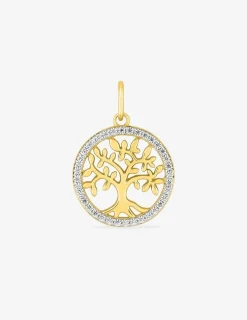Pendentif arbre de vie or 375 ‰ jaune et rhodium avec oxydes de zirconium SO OR