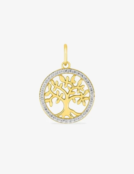 Pendentif arbre de vie or 375 ‰ jaune et rhodium avec oxydes de zirconium SO OR