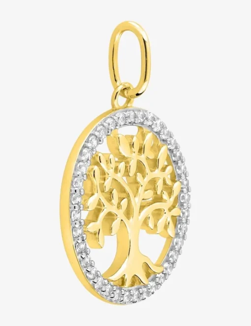 Pendentif arbre de vie or 375 ‰ jaune et rhodium avec oxydes de zirconium SO OR