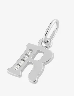 Pendentif argent 925 ‰ rhodié lettre "R" oxydes de zirconium SO OR