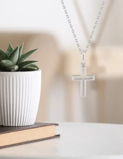 Pendentif croix argent rhodié 925 ‰ évidée au centre SO OR