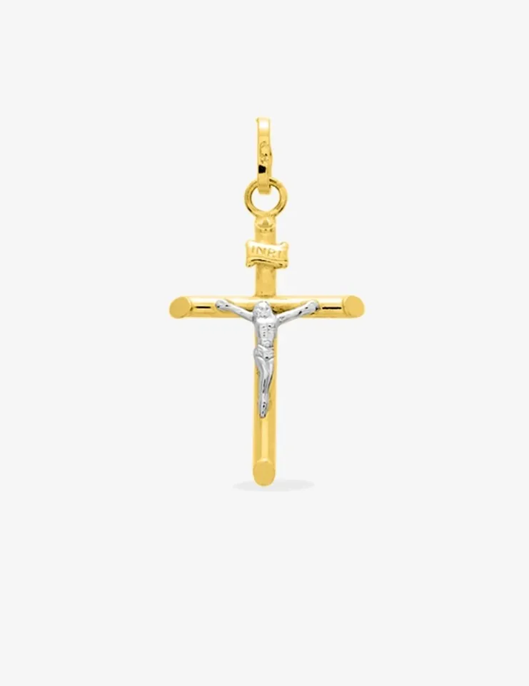 Pendentif croix bicolore en or 375 ‰ SO OR