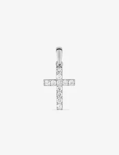 Pendentif croix bâton or blanc 375 ‰ et oxydes de zirconium SO OR