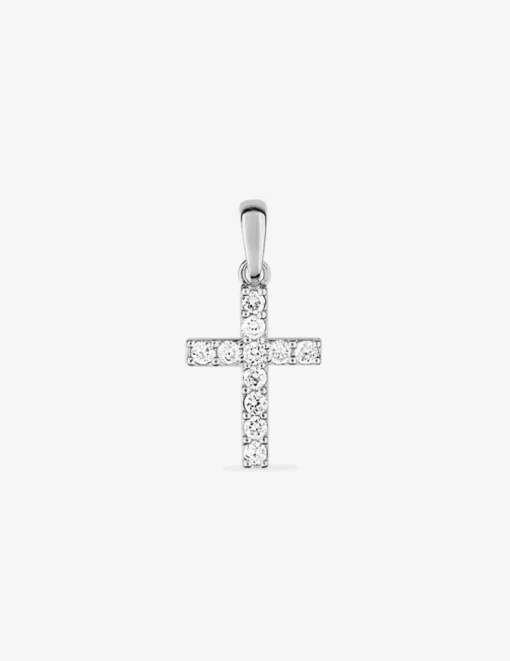 Pendentif croix bâton or blanc 375 ‰ et oxydes de zirconium SO OR