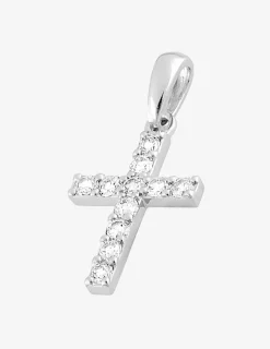 Pendentif croix bâton or blanc 375 ‰ et oxydes de zirconium SO OR