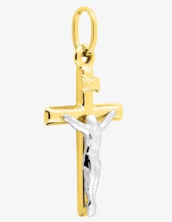 Pendentif croix et christ bicolore or 750 ‰ 15 x 30 mm SO OR