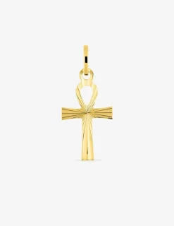 Pendentif croix égyptienne striée or jaune 750‰ SO OR