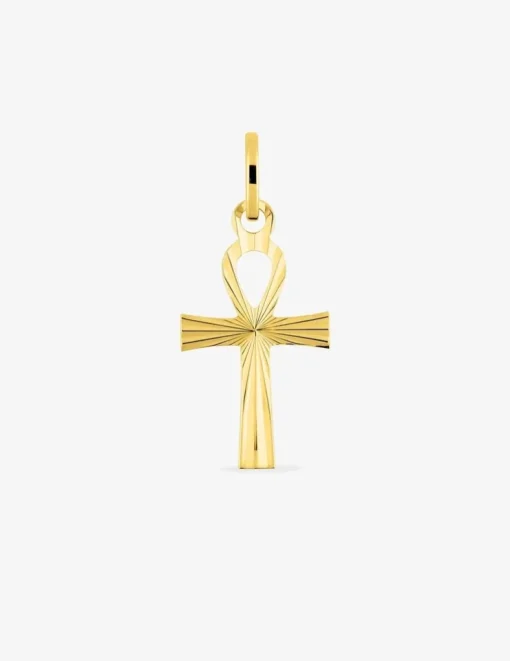 Pendentif croix égyptienne striée or jaune 750‰ SO OR