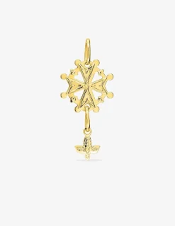Pendentif croix huguenote protestante en plaqué or SO OR