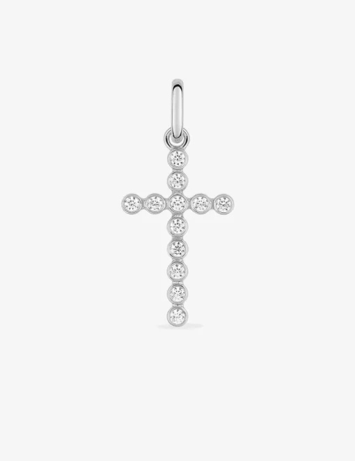 Pendentif croix or blanc 375 ‰ et oxydes de zirconium SO OR