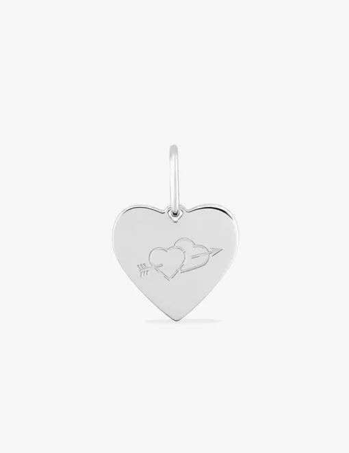 Pendentif cœur argent rhodié 925 ‰ gravé d'une flèche de cupidon SO OR