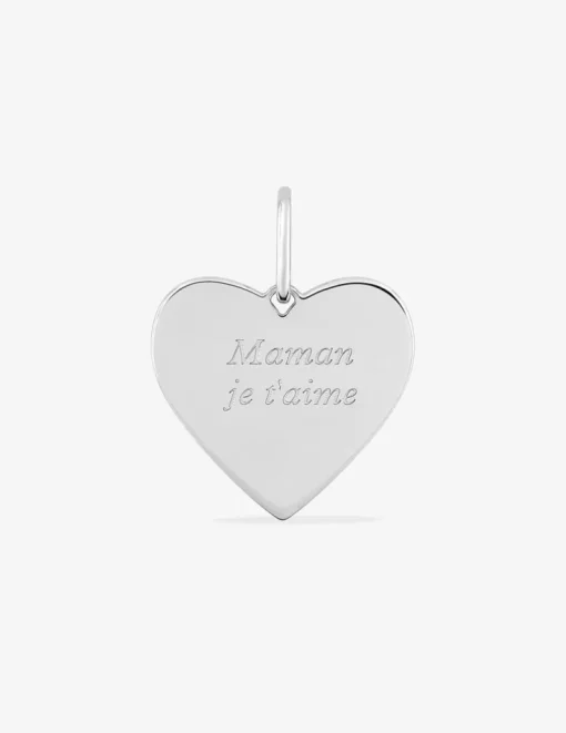 Pendentif cœur argent rhodié 925 ‰ gravé " Maman je t'aime " SO OR