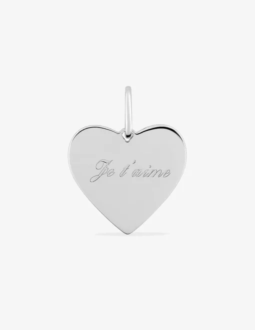 Pendentif cœur argent rhodié 925 ‰ gravé " je t'aime " SO OR