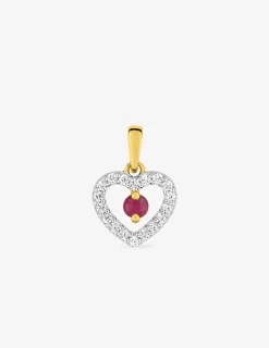 Pendentif cœur or 375‰, rubis et oxyde de zirconium SO OR