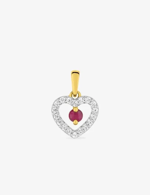 Pendentif cœur or 375‰, rubis et oxyde de zirconium SO OR