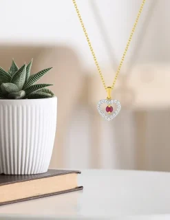 Pendentif cœur or 375‰, rubis et oxyde de zirconium SO OR