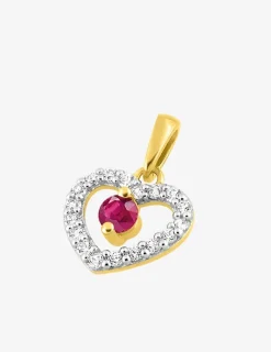 Pendentif cœur or 375‰, rubis et oxyde de zirconium SO OR