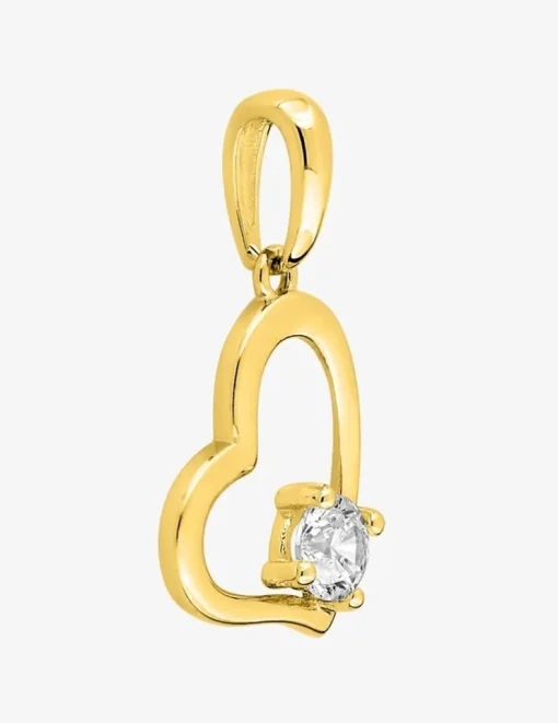 Pendentif cœur or jaune 375 ‰ et oxyde de zirconium quatre griffes SO OR