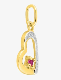 Pendentif cœur or jaune 375 ‰, rhodium et rubis SO OR