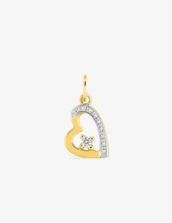 Pendentif cœur or jaune 750 ‰ oxyde de zirconium et rhodium SO OR