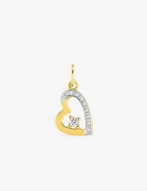 Pendentif cœur or jaune 750 ‰ oxyde de zirconium et rhodium SO OR