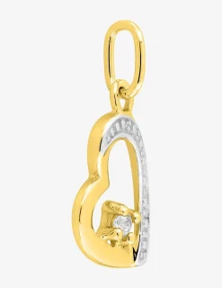 Pendentif cœur or jaune 750 ‰ oxyde de zirconium et rhodium SO OR