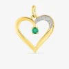 Pendentif cœur or jaune 750‰ émeraude et rhodium SO OR